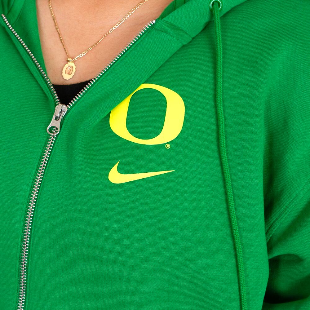 Classic Oregon O, Nike, Green, Hoodie, Cotton Blend, Women, Phoenix, Full Zip, Sweatshirt, 795237